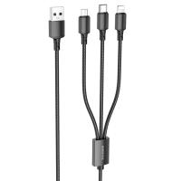 Кабель USB BOROFONE BX72 3 в 1 USB - Type-C + Lightning + MicroUSB, 2А, 1 м, черный фото