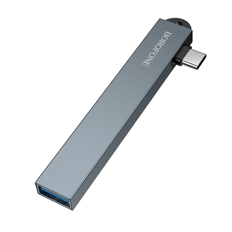 Переходник/Адаптер BOROFONE FH1A 4 в 1 Type-C (m) - 1xUSB3.0 (f) + 3xUSB2.0 (f), серый металлик фото