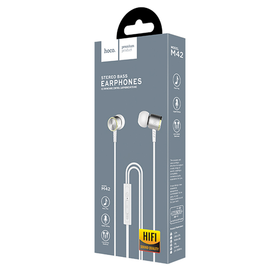 Проводные наушники HOCO M42 Ice rhyme, Jack 3.5mm, 1.2 м, серебристый фото