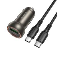 Автомобильное зарядное устройство BOROFONE BZ32A Fresh, 1xUSB + 1xUSB-C с Кабелем Type-C - Type-C, 3A, 30W, золотой фото