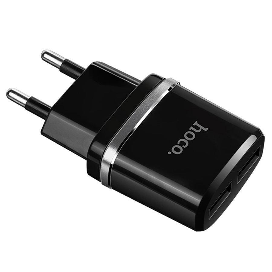 Сетевое зарядное устройство HOCO C12 Smart 2xUSB с Кабелем USB - Lightning, 2.4A, черный фото