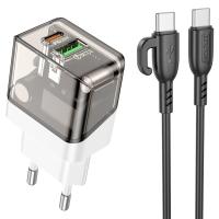 Сетевое зарядное устройство BOROFONE BA80A Scenery 1xUSB + 1xUSB-C с Кабелем Type-C - Type-C, 20W, черный фото