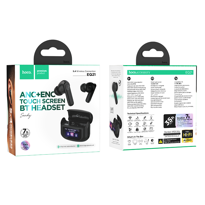 Беспроводные наушники TWS HOCO EQ21 Sandy, Bluetooth 5.4, черный фото