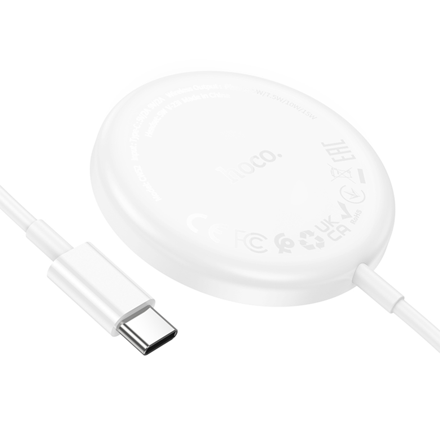 Беспроводное зарядное устройство HOCO CW52 Enjoy magnetic с Кабелем Type-C, 2A, 5W/7.5W/10W/15W, белый фото