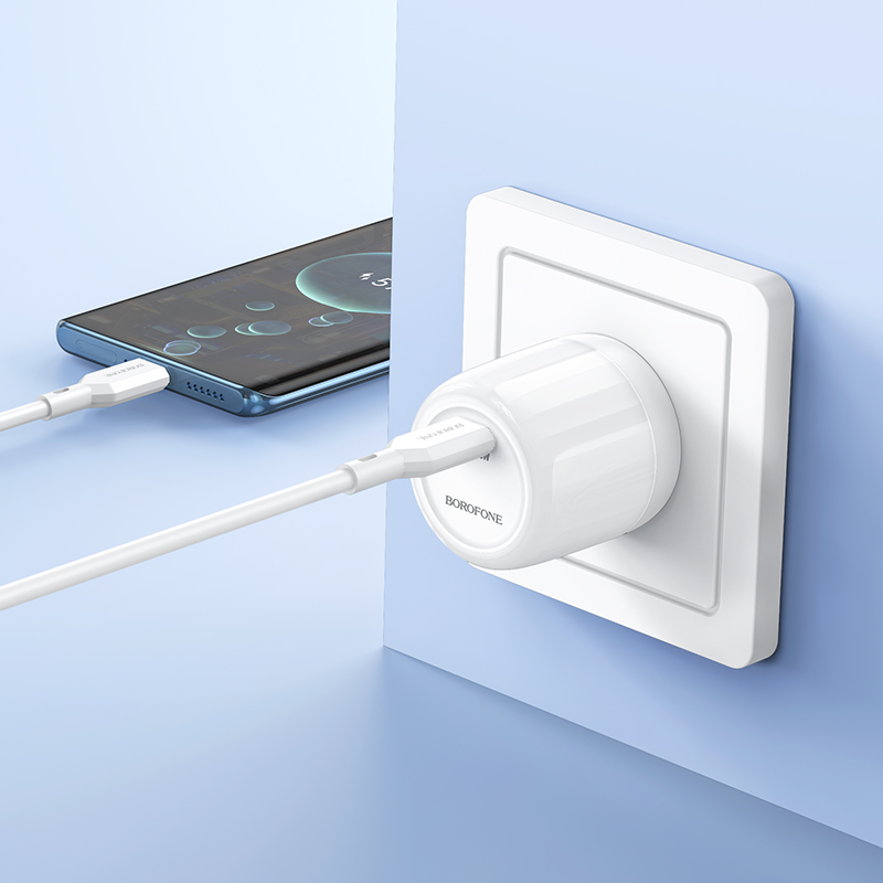Сетевое зарядное устройство BOROFONE BA92A Lustrous 1xUSB-C с Кабелем Type-C - Type-C, 20W, белый фото