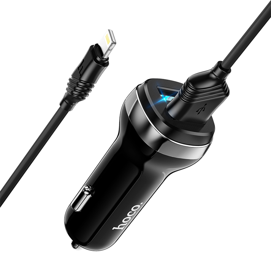 Автомобильное зарядное устройство HOCO Z40 Superior, 2xUSB с Кабелем USB - Lightning, 2.4A, черный фото