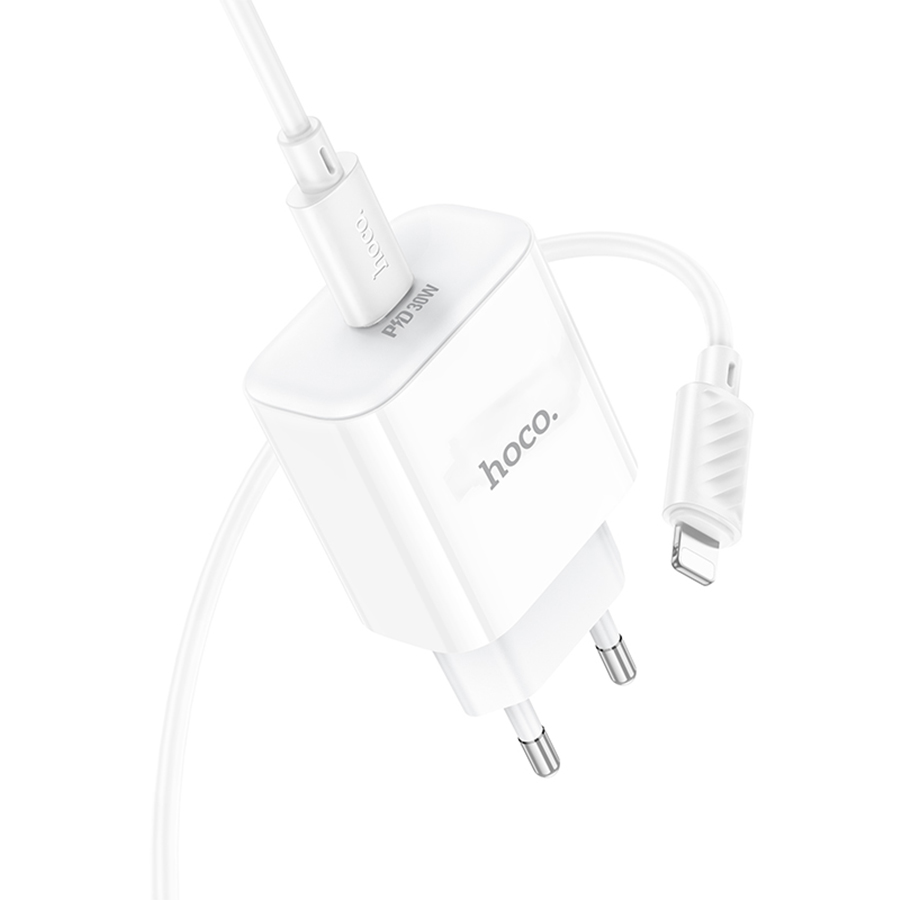 Сетевое зарядное устройство HOCO C76A Pro Majestic 1xUSB-C с Кабелем Type-C - Lightning, 30W, белый фото