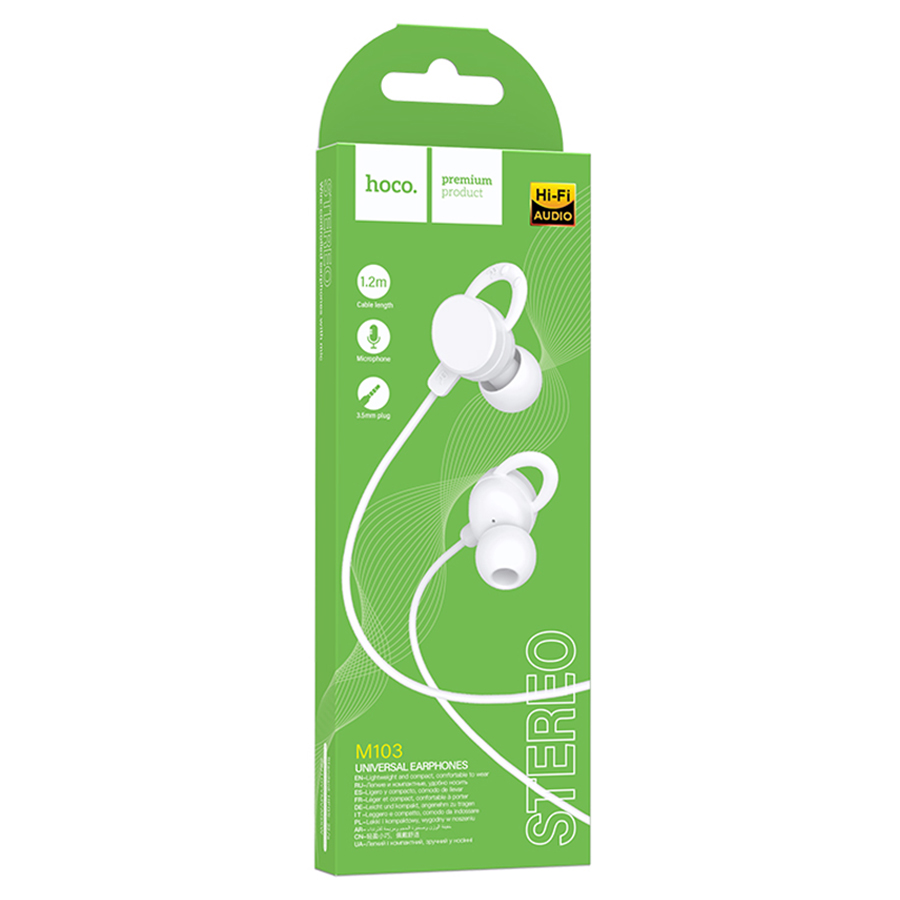 Проводные наушники HOCO M103 Rhyme, Jack 3.5mm, 1.2 м, белый фото