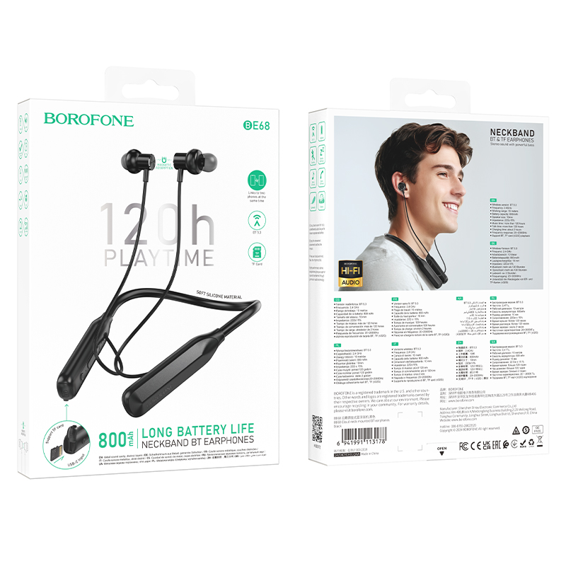 Беспроводные наушники для спорта BOROFONE BE68 Cloud, Bluetooth, черный фото