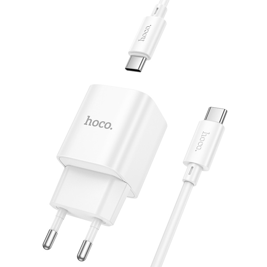 Сетевое зарядное устройство HOCO C146A Charm 1xUSB-C с Кабелем Type-C - Type-C, 20W, белый фото