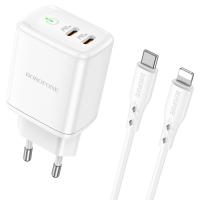 Сетевое зарядное устройство BOROFONE BN9 Reacher 2xUSB-C с Кабелем Type-C - Lightning, 35W, белый фото