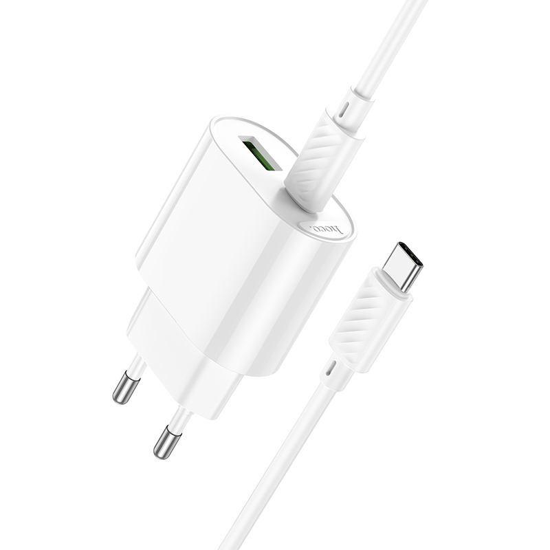 Сетевое зарядное устройство HOCO C109A Fighter 1xUSB + 1xUSB-C с Кабелем Type-C - Type-C, 3A, 20W, белый фото