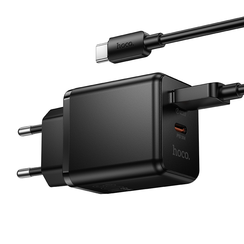 Сетевое зарядное устройство HOCO C157A Smart 1xUSB + 1xUSB-C с Кабелем USB - Type-C, 3A, 30W, черный фото