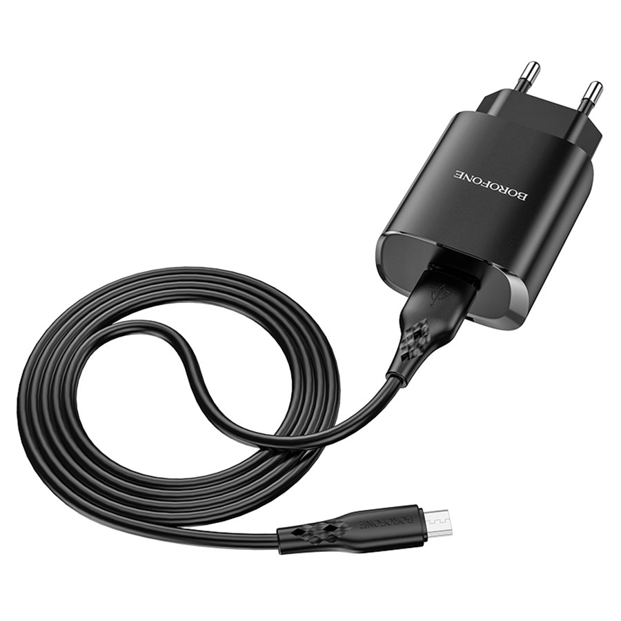 Сетевое зарядное устройство BOROFONE BN1 Innovative 1xUSB с Кабелем USB - Micro, 2.1A, 10W, черный фото