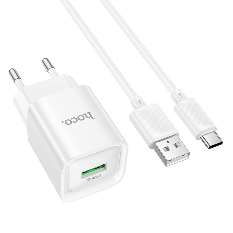 Сетевое зарядное устройство HOCO C145A Charm 1xUSB с Кабелем USB - Type-C, 18W, белый фото