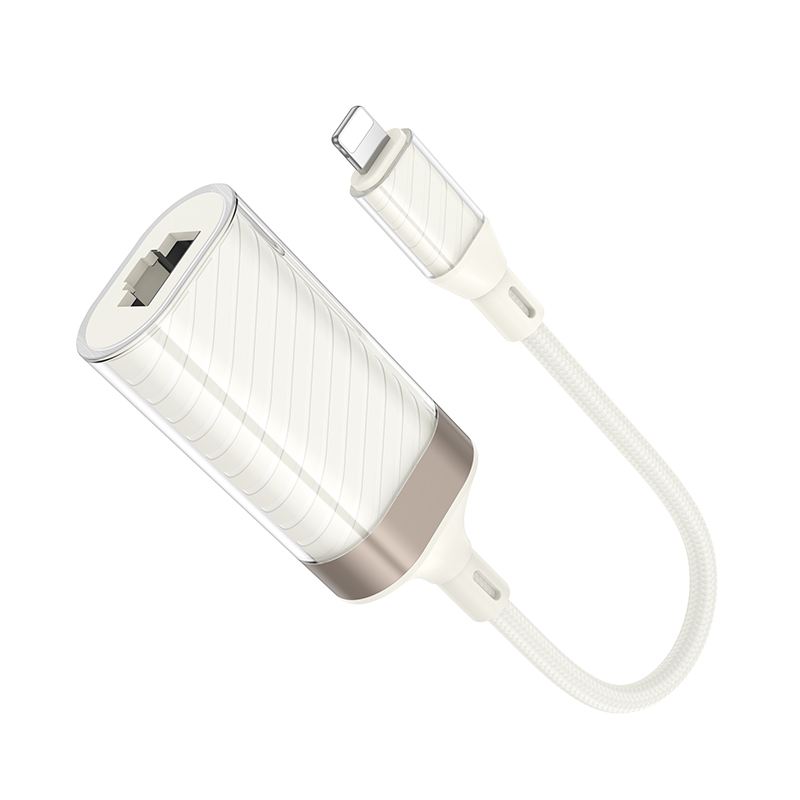 Переходник/Адаптер HOCO UA41A Crystal Lightning (m) - RJ45 (f), 15 см, белый фото