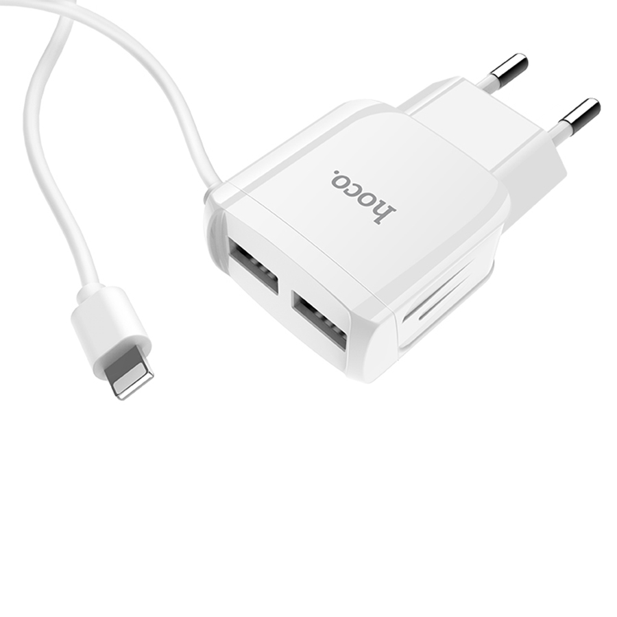 Сетевое зарядное устройство HOCO C59A Mega Joy 2xUSB с Кабелем Lightning, 2.4A, 10.8W, белый фото