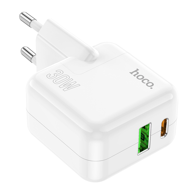 Сетевое зарядное устройство HOCO C111A Lucky 1xUSB + 1xUSB-C, 3A, 30W, белый фото