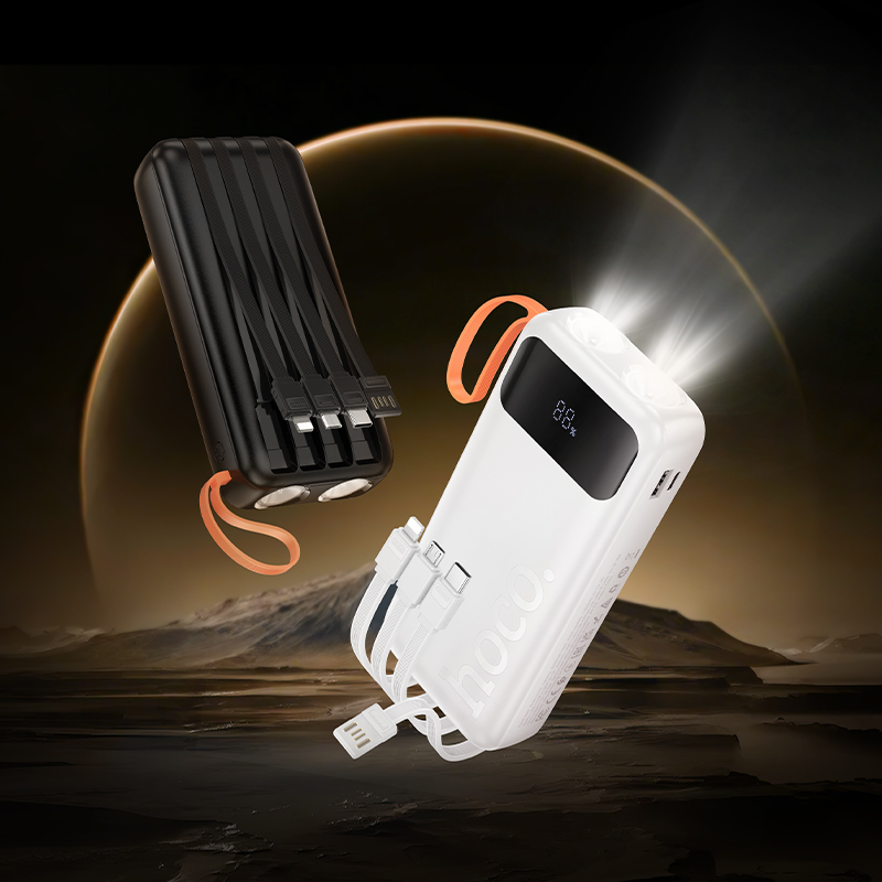 Портативный аккумулятор HOCO J151A Spirit, встроенный кабель Lightning + Type-C + MircoUSB, 20000 мА⋅ч, белый фото