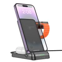 Настольная зарядная станция BOROFONE BQ33 Clever для iPhone+Airpods+Apple Watch с Кабелем USB - Type-C, 5W/7.5W/10W/15W, черный фото