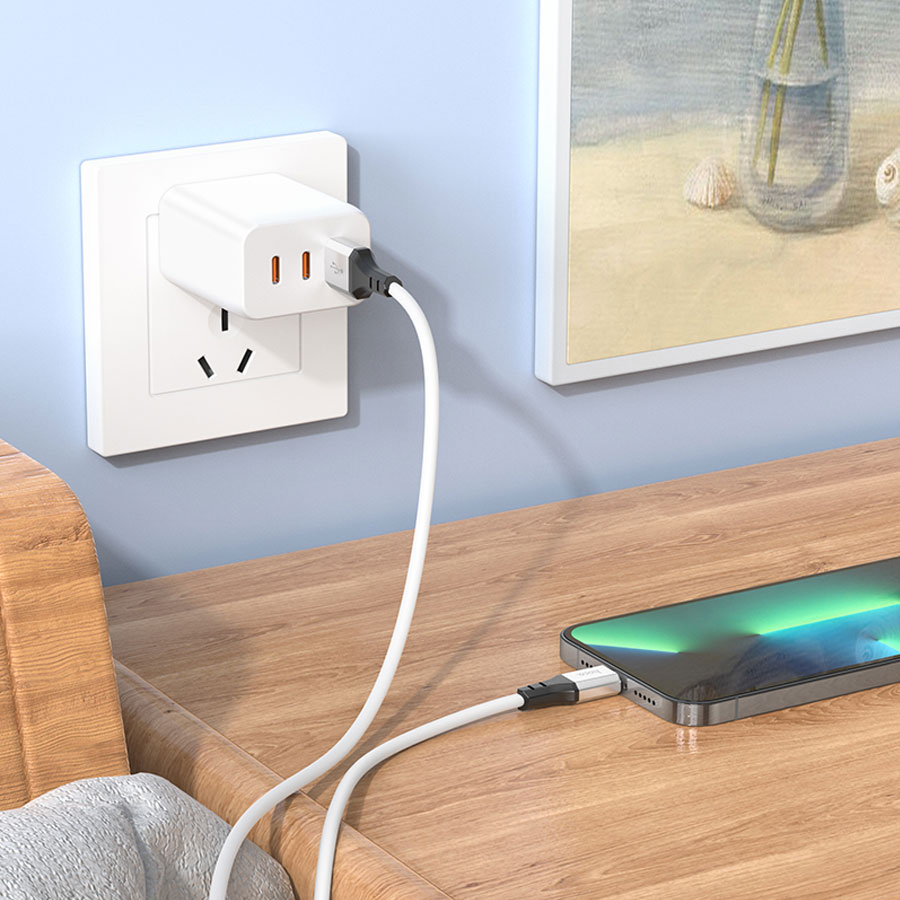 Кабель USB HOCO X86 Spear silicone USB - Lightning, 2.4А, 1 м, белый фото