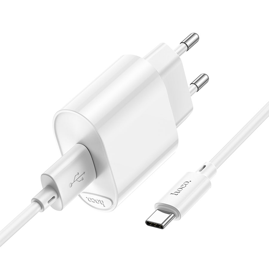 Сетевое зарядное устройство HOCO C109A Fighter 1xUSB с Кабелем USB - Type-C, 3.0A, 18W, белый фото