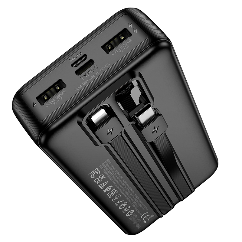 Портативный аккумулятор HOCO J118A Speed, встроенный кабель Lightning + Type-C, 20000 мА⋅ч, черный фото