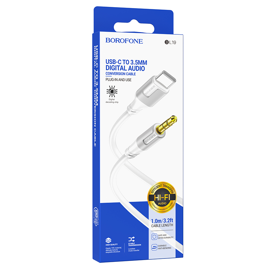 Аудиокабель BOROFONE BL19 Creator AUX Jack 3,5 (m) - Type-C (m), 1 м, белый фото