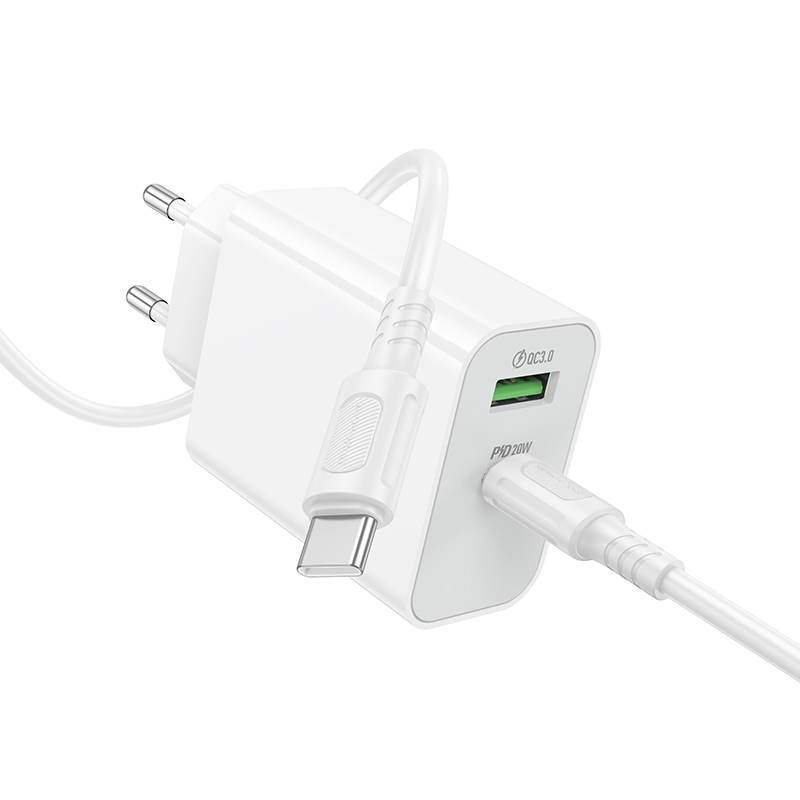 Сетевое зарядное устройство BOROFONE BA106A Stellar 1xUSB + 1xUSB-C с Кабелем Type-C - Type-C, 3A, 20W, белый фото