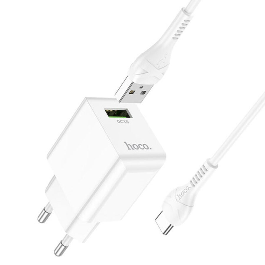Сетевое зарядное устройство HOCO C98A Proton 1xUSB с Кабелем USB - Type-C, 3.0A, 18W, белый фото