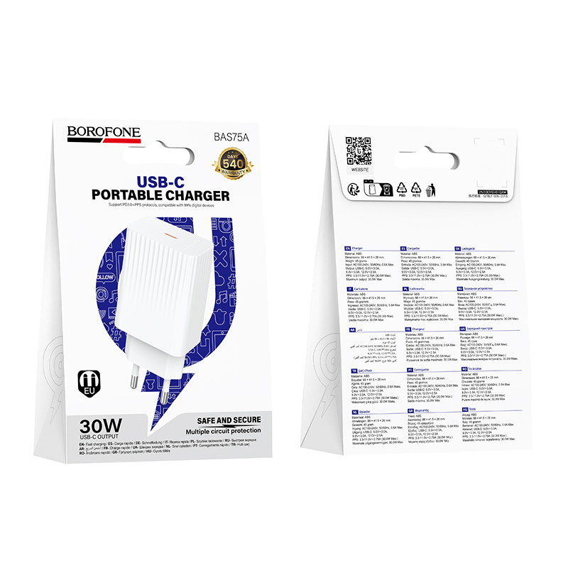 Сетевое зарядное устройство BOROFONE BAS75A Source 1xUSB-C, 30W, белый фото
