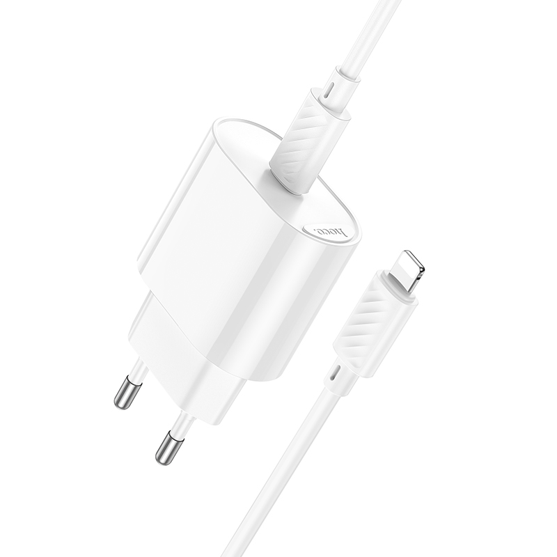 Сетевое зарядное устройство HOCO C109A Fighter 1xUSB-C с Кабелем Type-C - Lightning, 20W, белый фото