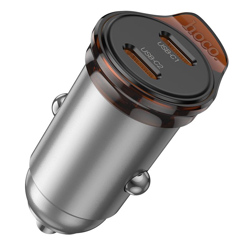 Автомобильное зарядное устройство HOCO NZ16B Rigorous, 2xUSB-C, 45W, серый металлик фото