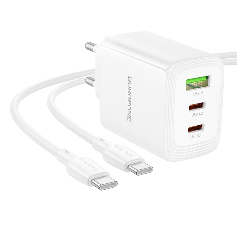 Сетевое зарядное устройство BOROFONE BN32 Cargador 1xUSB + 2xUSB-C с Кабелем Type-C - Type-C, 65W, белый фото