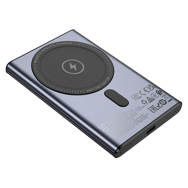 Портативный аккумулятор HOCO Q32 Bird, с беспроводной зарядкой, 20W, 5000 мА⋅ч, серый металлик фото