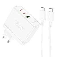 Сетевое зарядное устройство BOROFONE BN11 Imperial 1xUSB + 2xUSB-C с Кабелем Type-C - Type-C, 100W, белый фото