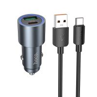 Автомобильное зарядное устройство HOCO Z60 Bloom, 1xUSB + 1xUSB-C с Кабелем USB - Type-C, 48W, серый металлик фото