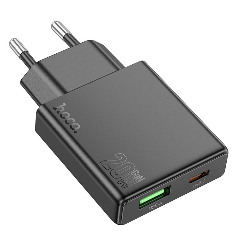 Сетевое зарядное устройство HOCO N38 Delgado 1xUSB + 1xUSB-C, 3A, 20W, черный фото