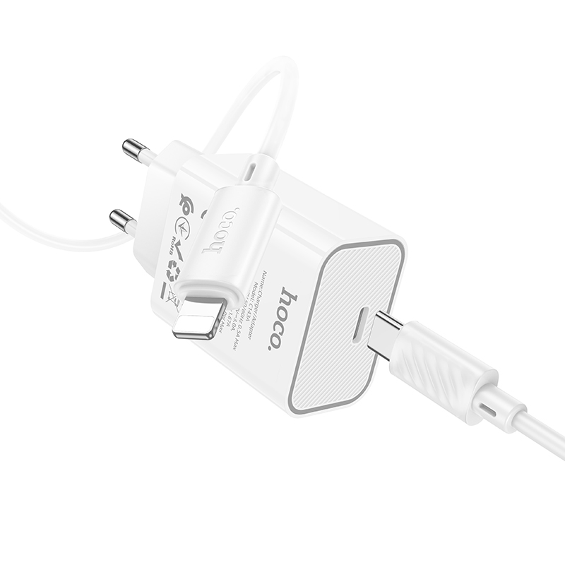 Сетевое зарядное устройство HOCO C143A Benefit 1xUSB-C с Кабелем Type-C - Lightning, 20W, белый фото