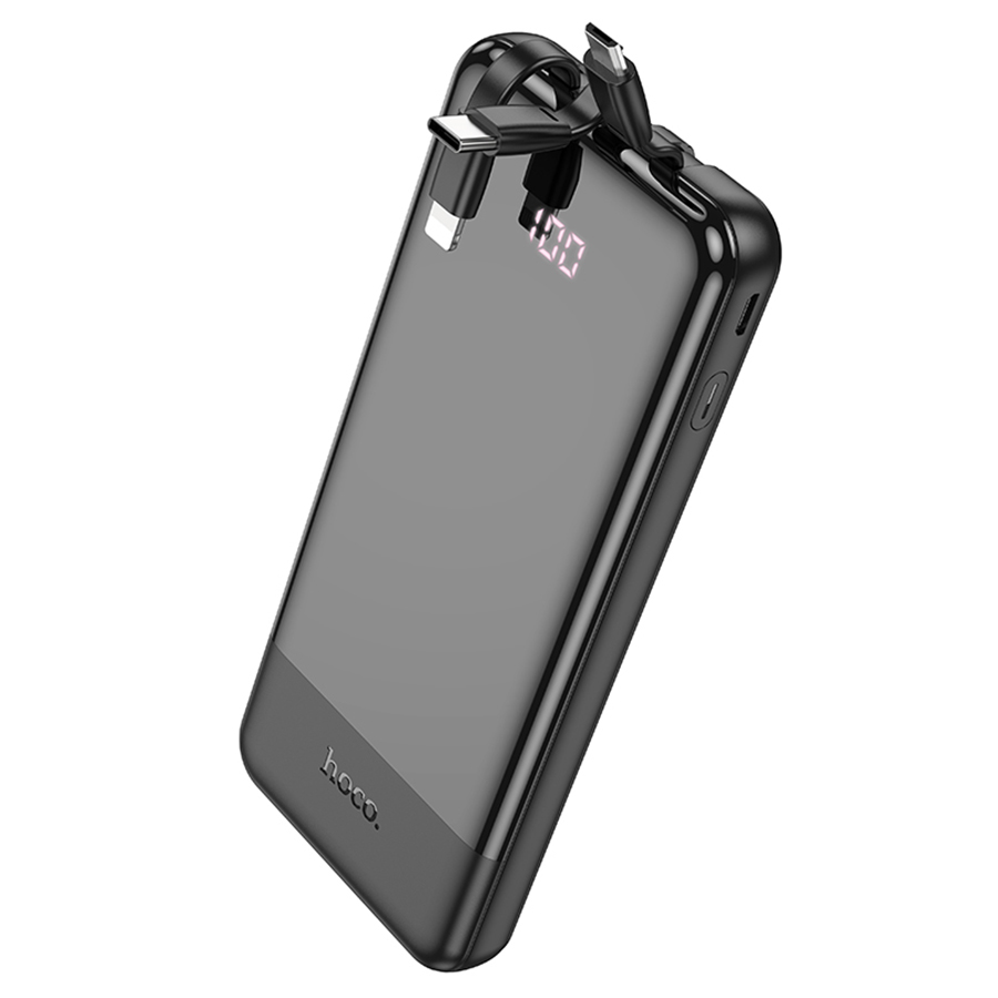 Портативный аккумулятор HOCO J114 Charger, встроенный кабель Lightning + Type-C + MircoUSB, 10000 мА⋅ч, черный фото