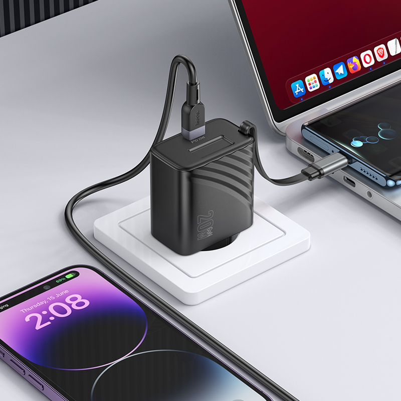 Сетевое зарядное устройство HOCO N57 Full 2xUSB-C с Кабелем Type-C, 3A, 20W, черный фото
