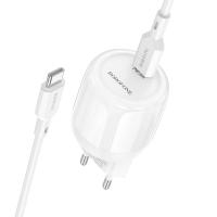 Сетевое зарядное устройство BOROFONE BA92A Lustrous 1xUSB-C с Кабелем Type-C - Type-C, 20W, белый фото