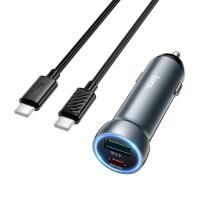 Автомобильное зарядное устройство HOCO Z54A Prosperous, 1xUSB + 1xUSB-C с Кабелем Type-C - Type-C, 48W, серый металлик фото