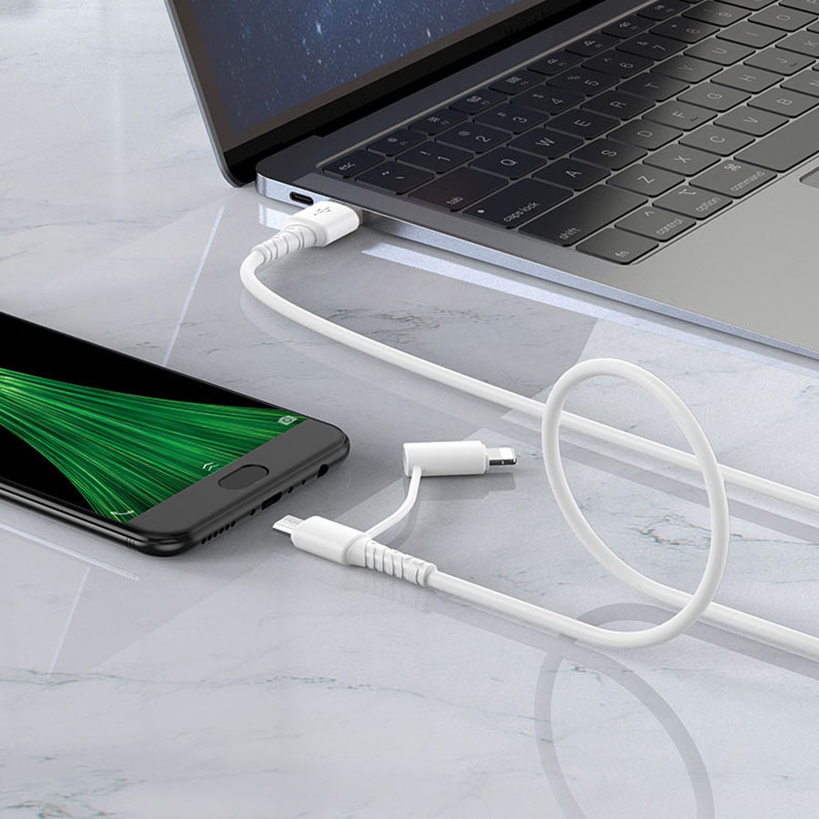 Кабель USB HOCO X54 Cool 2 в 1 USB - Lightning + MicroUSB, 2.4А, 1 м, белый фото