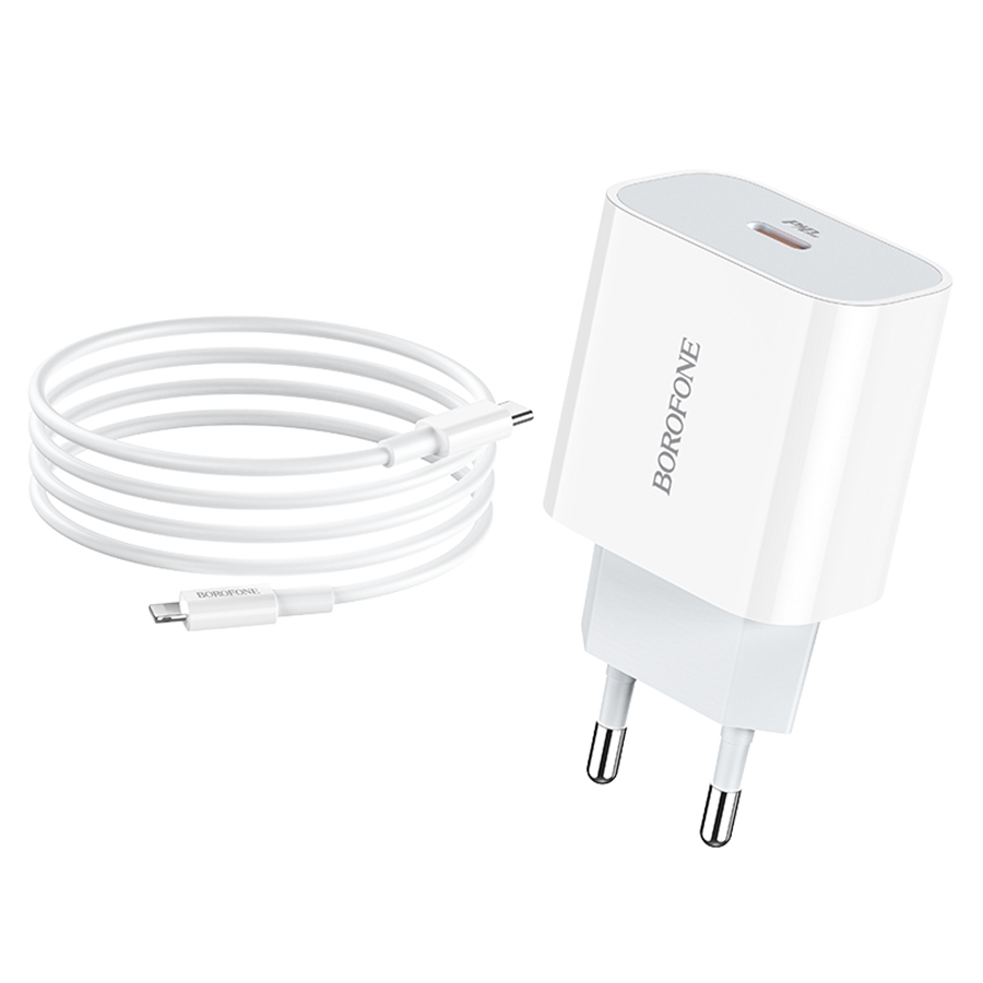 Сетевое зарядное устройство BOROFONE BA38A Speedy 1xUSB-C с Кабелем Type-C - Lightning, 3A, 20W, белый фото