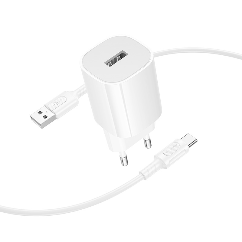 Сетевое зарядное устройство BOROFONE BA101A Pudding 1xUSB с Кабелем USB - Type-C, 2.1A, белый фото