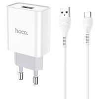 Сетевое зарядное устройство HOCO C81A Asombroso single 1xUSB с Кабелем USB - Type-C, 2.1A, 10W, белый фото