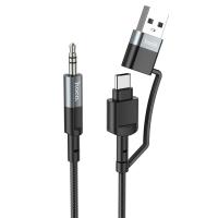 Аудиокабель HOCO UPA23 AUX Jack 3,5 (m) - USB (m) / Type-C (m), 1 м, серый металлик фото