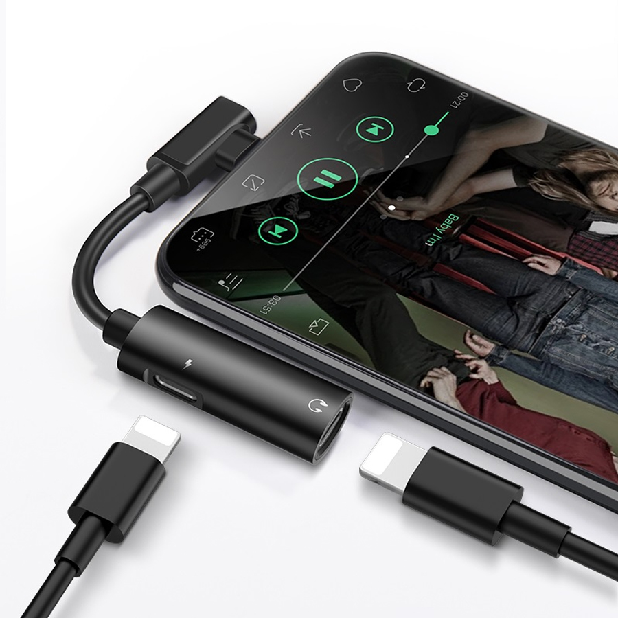 Переходник/Адаптер HOCO LS18 2 в 1 Lightning (m) - Dual Lightning (f), черный фото