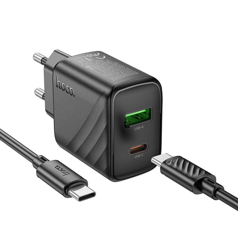 Сетевое зарядное устройство HOCO CS23A Sunlight 1xUSB + 1xUSB-C с Кабелем Type-C - Type-C, 3A, 30W, черный фото